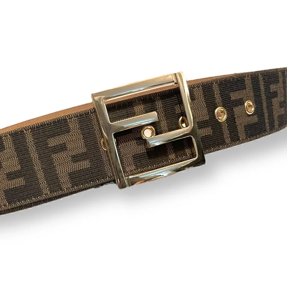 FENDI Classic Monogram Zucca Print Belt with FF Motif Gold-Tone Buckle |Size: S|